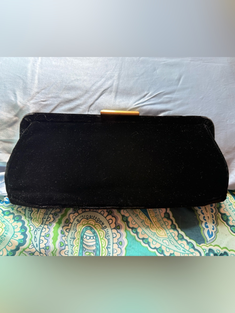 Vintage Black Velvet Evening Clutch with Gold Accent